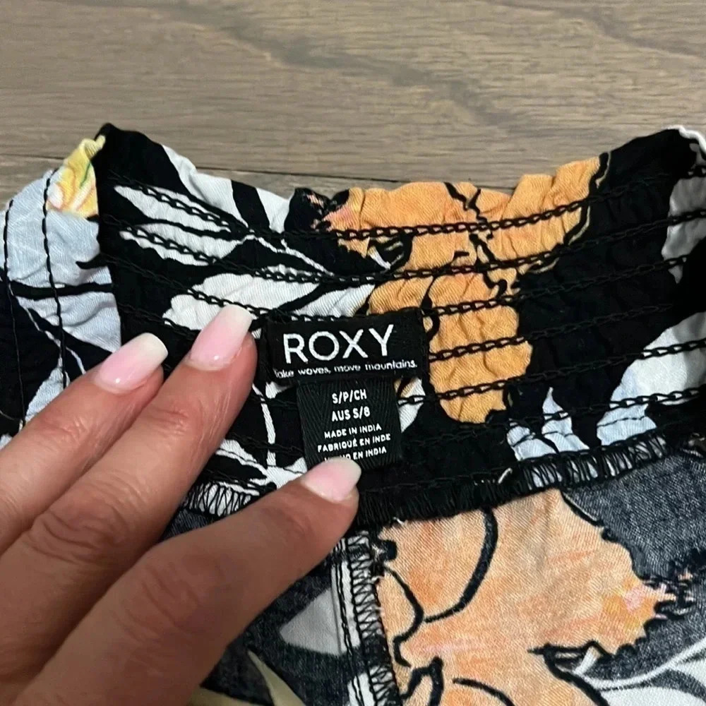 ROXY Black Floral Print Pull On Beach Pants. Size S - Picture 4 of 6